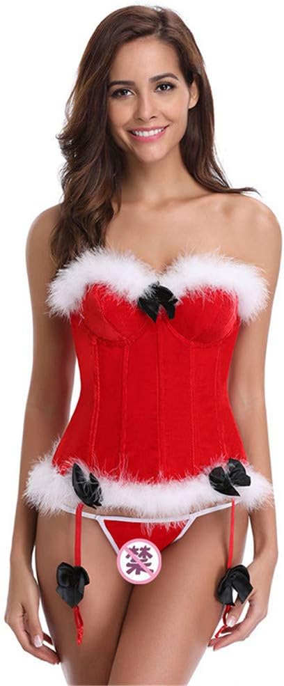 Women's Christmas Corset, Valentine's Day Lingerie Costume Bustier Overbust Bowknot Corset Top Sexy Lingerie Set,XXL
