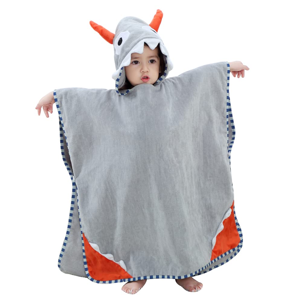 COOKY.D Hooded Baby Poncho Bath Towel 100% Cotton Bathrobe for Boys Girls Kids, 70x70 cm, 0-6 Years Old, Grey