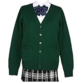 Blostirno Women's Cardigan School Uniform Sweater Cardigans V-Neck Long Sleeve Button Down Knit with Pockets