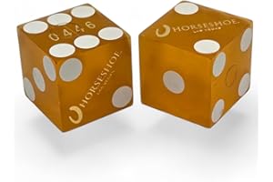 CYBER-DEALS Wide Selection of Authentic Las Vegas Casino Table-Played Craps Dice Pairs, Mixed Serial Numbers (Horseshoe - Yellow Frosted)
