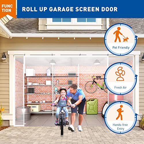 MAGZO Garage Screen Doors for 1 Car Garage 8x7ft White, Single Car Garage Screen with Double