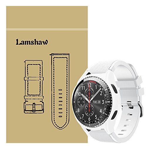 Gear S3 Frontier Band with Case, Shock-Proof and Shatter-Resistant Protective Case Cover with Silicone Sport Band for Samsung Gear S3 Frontier Smartwatch (White case with White Band)