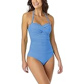 Anne Cole Live in Color Blue Twist Front Shirred Bandeau One Piece 6 / Blue