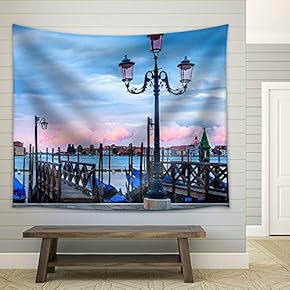Gondolas Floating in The Grand Canal, Panoramic View - Fabric Wall Tapestry Home Decor - 51x60 inches