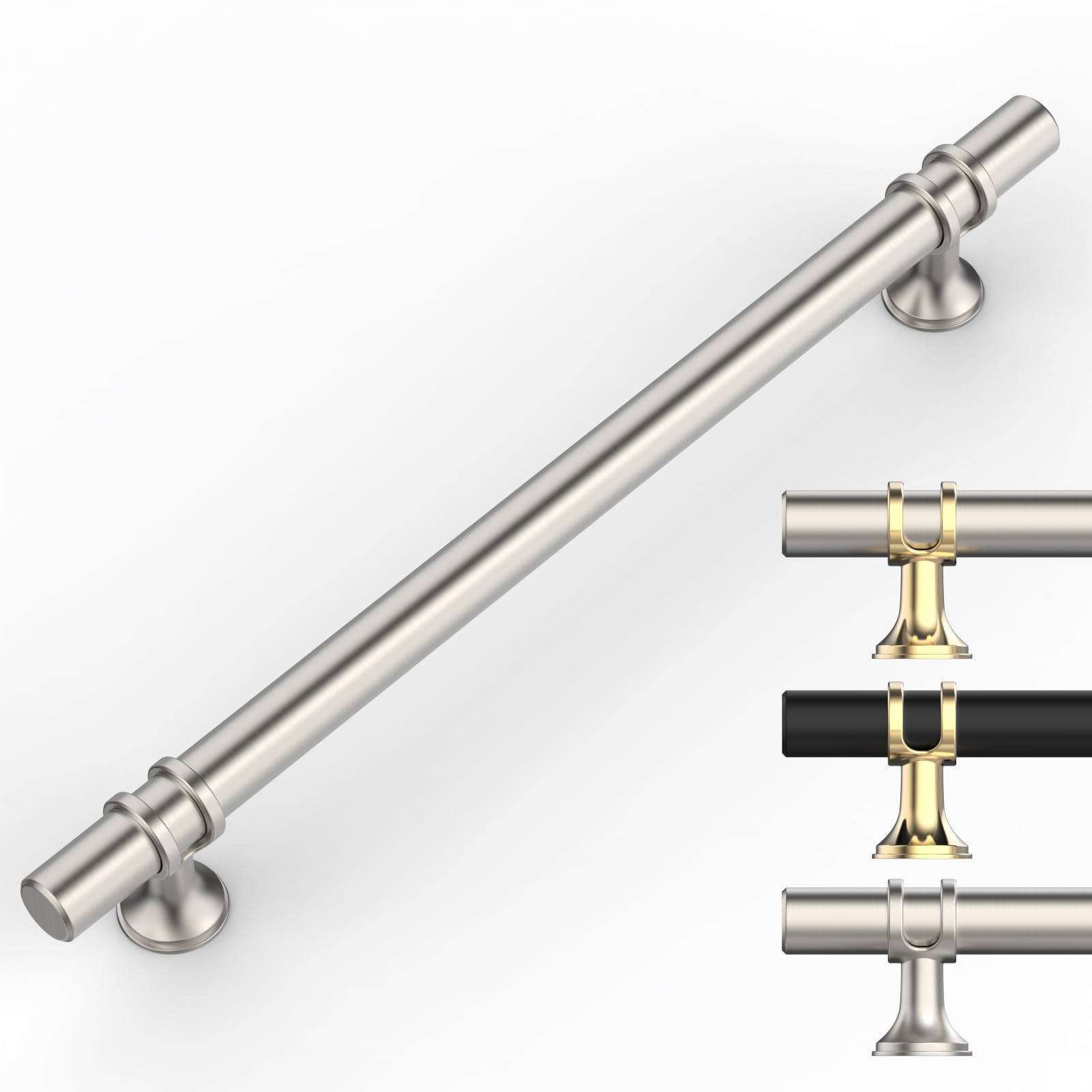 9BUILD 10 Pack 192mm Brushed Satin Nickel Kitchen Cupboard Handles - Drawer and Door Handles for Cabinets and Wardrobes - Zinc Alloy Matte Black