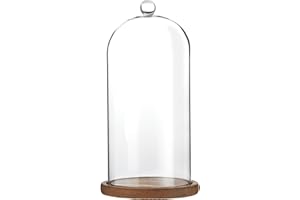 Farmlyn Creek Glass Dome Cloche Display Case - 5.1 x 5.1 x 10 in, Clear Dome & Wood Base - Cloche & Glass Cover - Succulent & Collectible Display