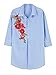 PERSUN Women's Versatile Blue Stripe Floral Embroidered Blouse Shirt