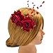 Rose Hair Comb Flower Hair Clips Wedding Party Havana Nights Hair Accessories for Women Stage Outfit (cream+hot red)