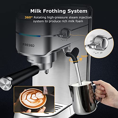 Espresso Machine, FRESKO 15 Bar Fast Heating Cappuccino Coffee Maker with Milk Frother/Steam