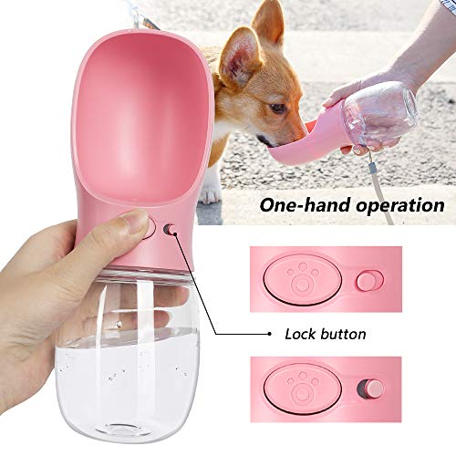 Neala Dog Water Bottle Potable Dog Drinking Water Dispenser for Walking Hiking Travel Outdoor Pet Water Bottles with Leak-Proof Carrying Cord for Dogs Cats Pink