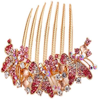 Sexy Tide Butterfly Rhinestones Alloy Hair Clip Comb For Lady Girl-Pink