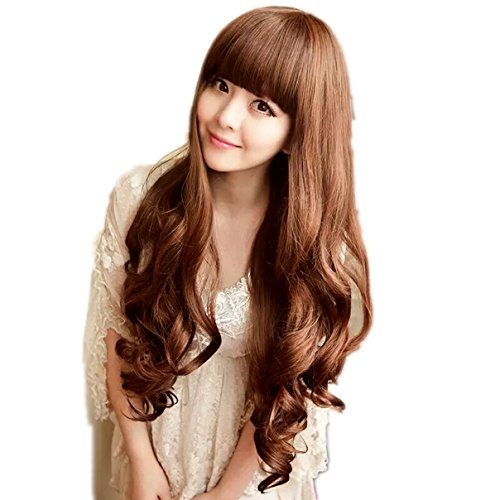 Wig Brown Curly Long Ladies Wavy Curly Wigs Cosplay Costume Wigs Lazy Loris@ 24Inch