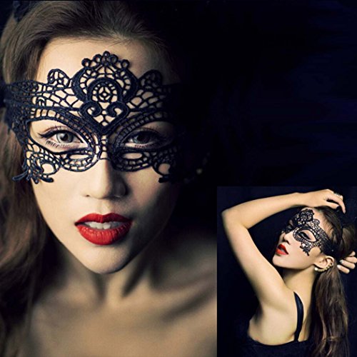 Rbenxia Women Girl Sexy Lace Eyemask Eye Mask for Halloween Masquerade Party Black, Black - Thumbnail 4