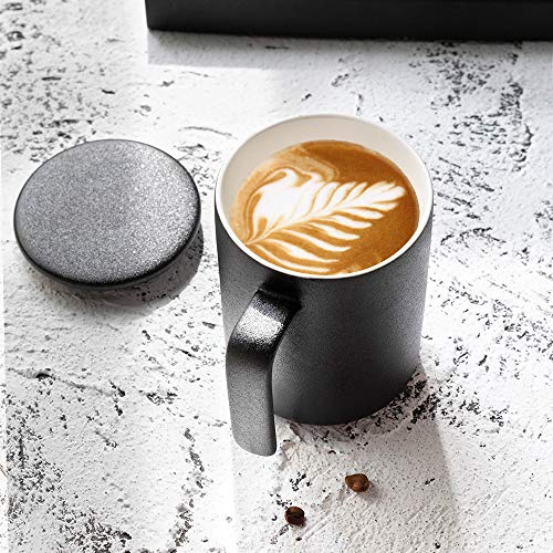 Krokori Ceramic Cup Glaze Tea Cup Coffee Mugs Cup with Lid and Infuser for Home, Kitchen, Office and Daily Use, Dishwasher Safe - 16oz (Black)