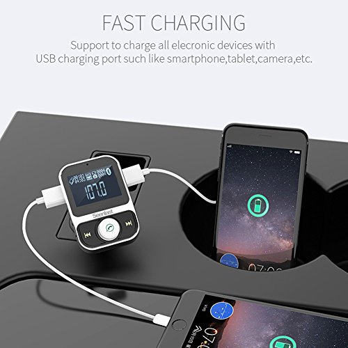 Seenlast Bluetooth FM Transmitter Wireless Radio Adapter Car Kit with 1.44 Inch Display and 3.1A Dual USB Car Charger MP3 Player