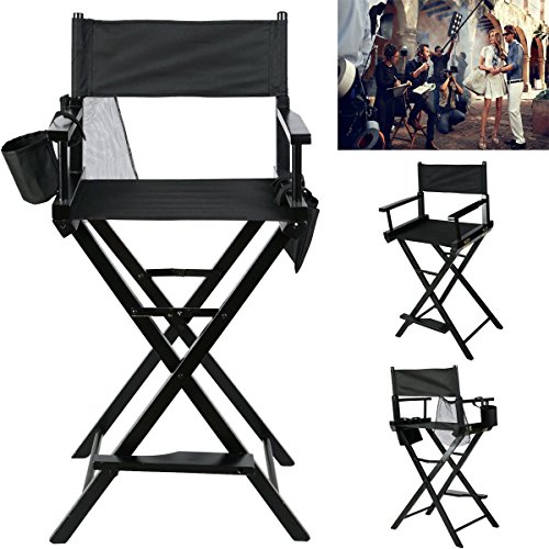 Sedia-da-Regista-Pieghevole-Makeup-Artist-Wood-Chair-Salon-Make-Up-con-Borse-Laterali-Nero