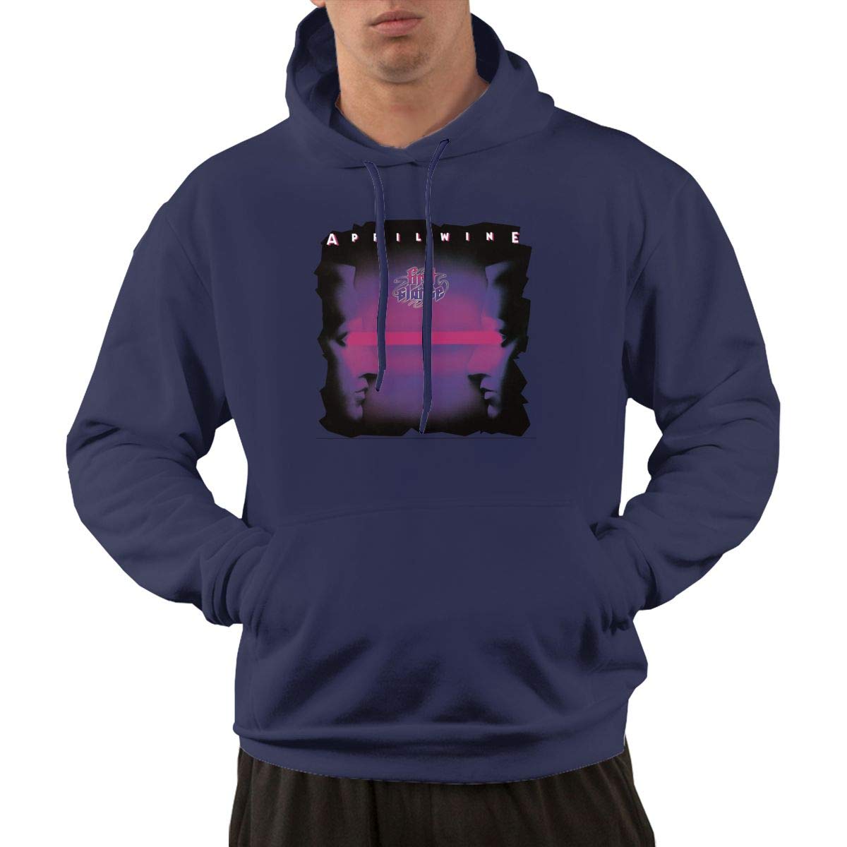 Erman S Pullover Retro Navy Print April Wine Band Hooded Shirts With Pocket M