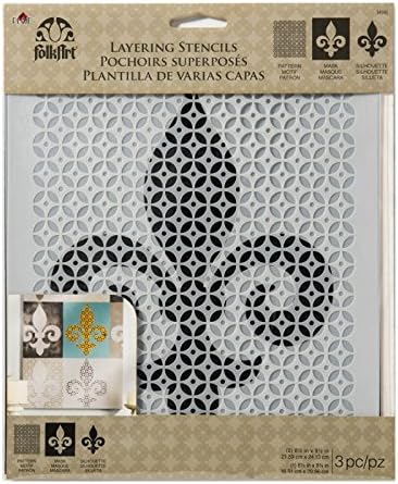 Plaid:Craft Folkart Home Decor Masking Stencils 3/Pk 9.5 x 8.5-inch, Fleur De Lis, Transparent