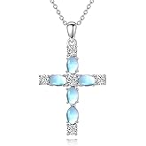 OUTANG Cross Necklace for Women 925 Sterling Silver Moonstone Cross Pendant Necklace Religious Jewelry for Mom Wife