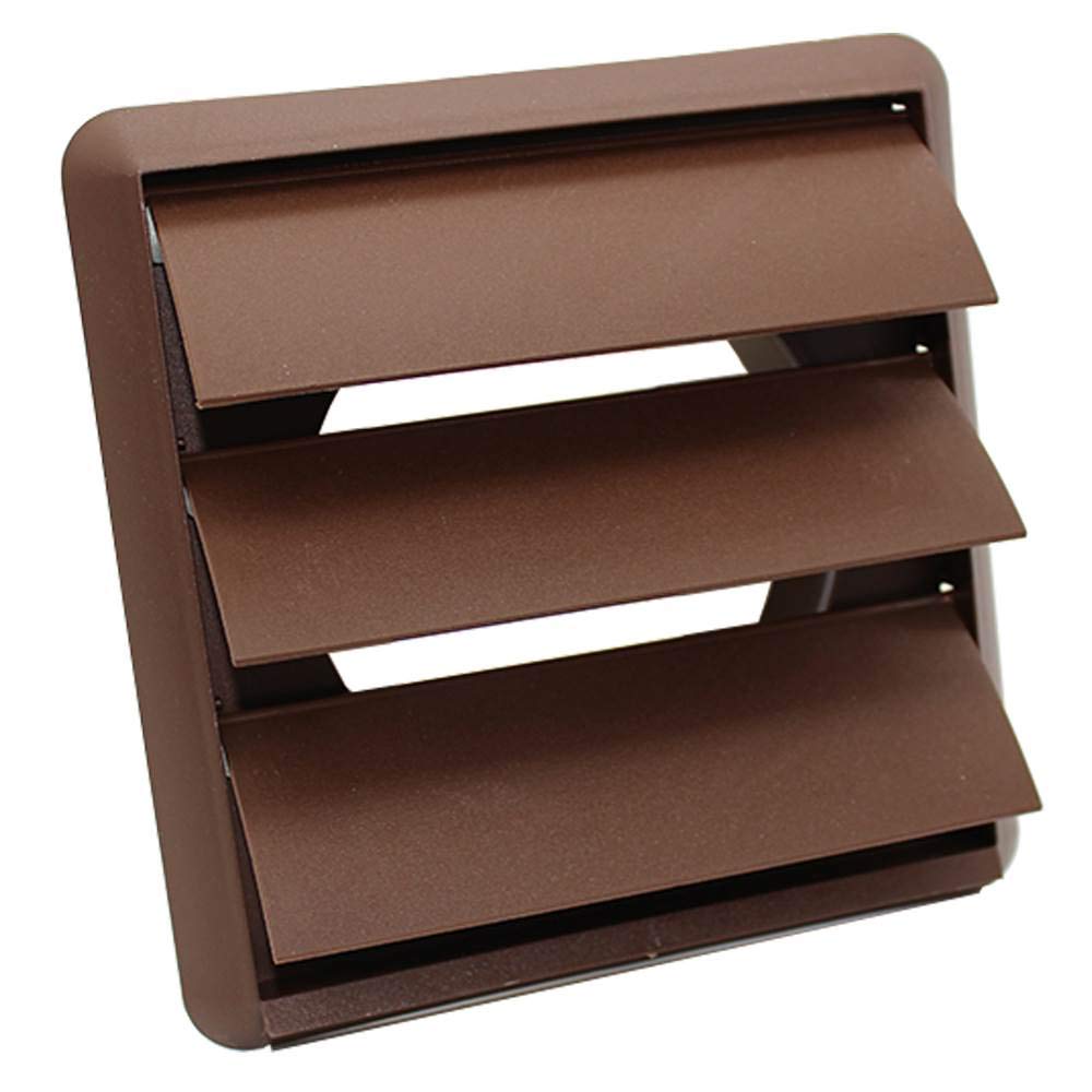Kair Brown 100mm Gravity Wall Vent Grille - 99.5mm / 4 Inch Round Rear Spigot & 155mm Front Cover - Backdraught Prevention Shutter Flaps