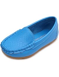 LONSOEN Toddler/Little Kid Boys Girls Soft Synthetic Leather Loafer Slip-On Boat-Dress Shoes/Sneakers,Blue,SHF103 CN22