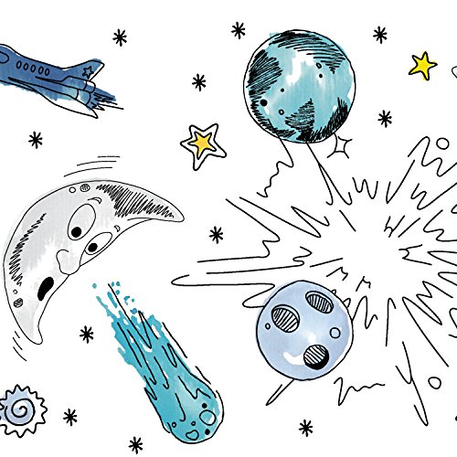 Tempaper Kids White Galaxy | Designer Removable Peel and Stick Borders and Stri…