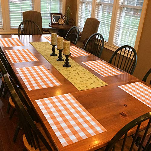 DOLOPL Fall Buffalo Check Placemats Orange and White Buffalo Plaid