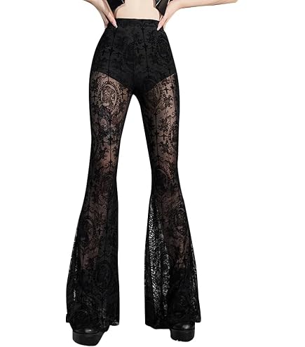 SOMTHRON Women's Sexy Lace Up Bell Bottom Pants High Waist Cut Out