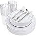 IOOOOO 150pcs Silver Plastic plates, Silver Disposable Cups and Silverware, 25 Guest Dot Set: 25 Dinner Plates 10.25