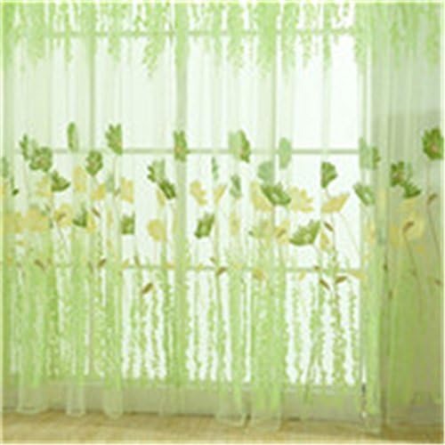 MLZ Window Curtains 1M2M Sheer Voile Tulle For Bedroom Living Room Balcony Printed Tulip Pattern Sun-Shading Curtain Green