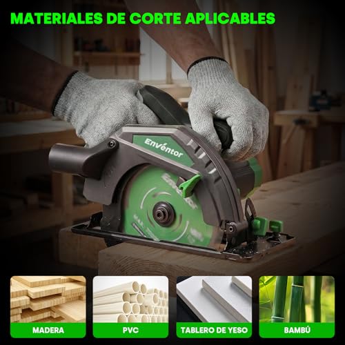 Enventor 1300W Circular Saw, Hand Circular Saw 5000RPM, Cutting Depth 65mm(90°), 44mm(45°), 1 Saw Blades (185mm, 24T), Ideal for Cutting Wood, PVC