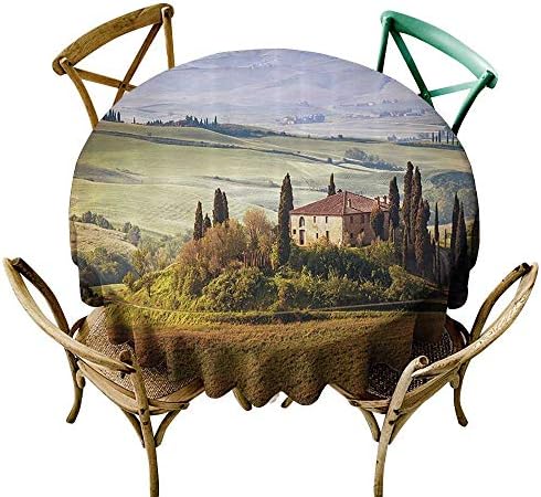 one1love Custom Tablecloth Tuscan Decor Collection Tuscany Seen from Stone Ancient Village of Montepulciano Italy Photography It's Good to be Home Gorgeous High End Quality 40 INCH Green Beige