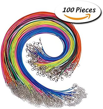 100pcs 1.5mm Mixed Colors Waxed Cotton Cord Bulk Necklace Cord 17'' Plus 2'' Extension Chain 20 Colors Mixed