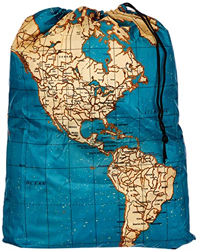 Kikkerland Travel-Size Laundry Bag, World Map Design Heavy Duty Laundry Bag, Po…