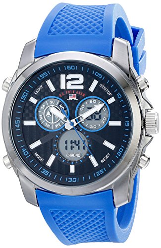 U.S. Polo Assn. Sport Men's US9515 Silver-Tone Watch with Blue Silicone Band