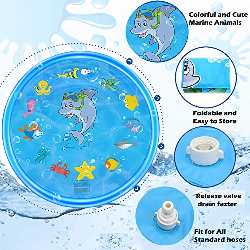 Sprinkler for Kids, Sprinkler Pad & Splash Play Mat 68" Toddler Outdoor Water Toys Fun for Babies Boys Girls Children Outdoor Party Sprinkler Toy Splash Pad Water Play Mat - Thumbnail 5