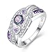 Veunora 925 Sterling Silver Created 5x5mm Rainbow Topaz and Amethyst Filled Twisted Ring Band for Women Size 11