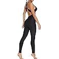 KIWI RATA One Piece Jumpsuits for Women Sleeveles Textured Gym Bodycon Backless Scrunch Butt Rompers