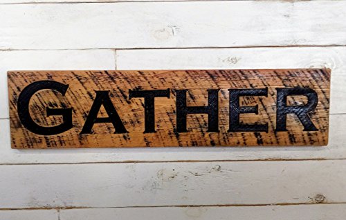 Gather Sign Pecan Stain 40"x10" Horizontal - Carved in a Cypress Board Rustic Farmhouse Style