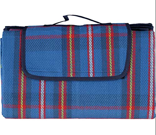 Komonee Large Outdoor Blue Picnic Blanket Folding Family Mat Camping Beach Waterproof Rug With Handle 150cm x 200cm (NG1)