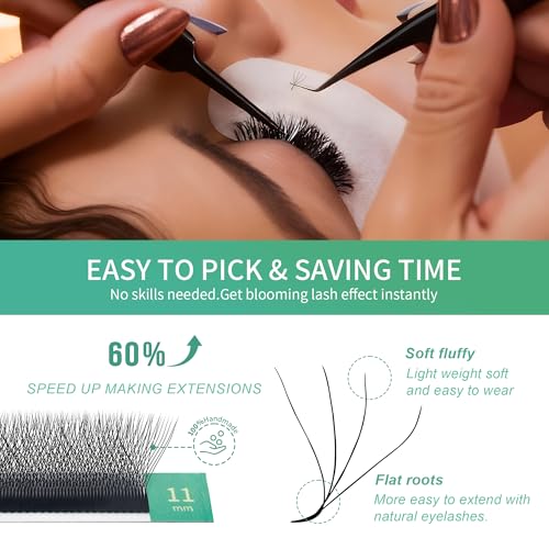 GLAMLASH Eyelash Extensions 4D 0.07mm D Curl 7mm Hair to Hair Premade W Shape Professional Eyelash Extensions (4D,0.07D,7mm)
