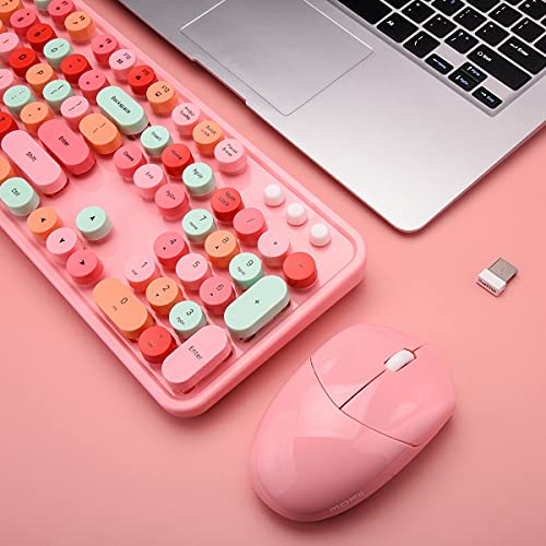 MOFii Wireless Keyboard Mouse Combo, 2.4G Cute Retro Keyboard with