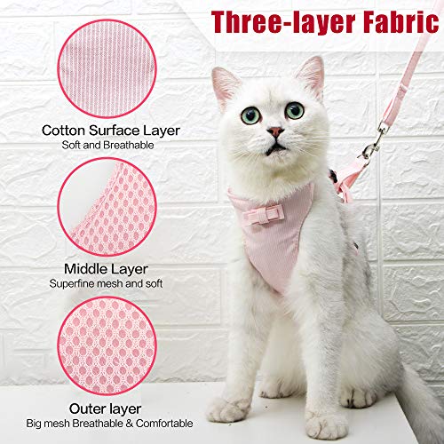 Kitten Harness and Leash Escape Proof for Walking Adjustable Neck Cat Collar Rabbits Puppy Kittens Soft Breathable Mesh Pet Vest (M, Pink)