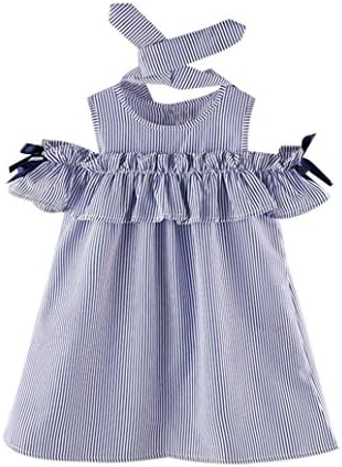 ❤️Baby Dress,Hot 2018 Leedford New 2PCS Toddler Kids Baby Girl Outfit Clothes Strapless Stripe Dress+Headband Set (Blue, Label Size:9)