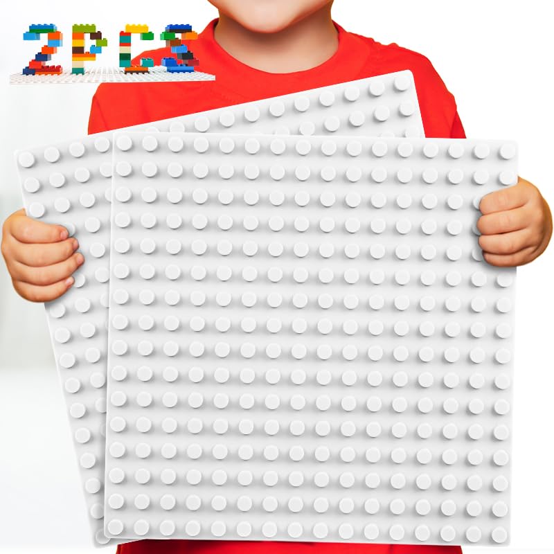 2 Pcs Large Building Block Baseplates (10'' x 10'' / 25.5cm) | Big Brick Construction Boards | 16x16 Studs White Base Plates Compatible with All Leading Brands | Kids Ages 3+ — image 1