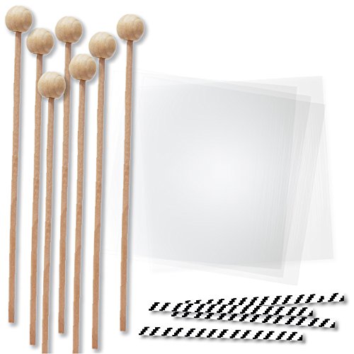 6 Inch Wood Lollipop Sticks with Clear Bags for Chocolate Molds and Cake Pops, Black Twist Ties, Rock Candy Making Kit, 144 Pieces
