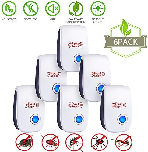 JUZIHAO [2018 UPGRADED Ultrasonic Pest Repeller- Electronic Mice Repellent Plug In Insect Mice, Mouse, Bed Bugs,Flea,Fly,Spiders, Mosquitoes, Roaches, Ants, Eco-Friendly,Humans&Pets Safe-[6-Pack]