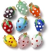DanLingJewelry 30Pcs Random Strawberry Lampwork Pendants Handmade Bumpy Glass Fruit Bead Charms for DIY Crafts Necklaces Jewelry Making