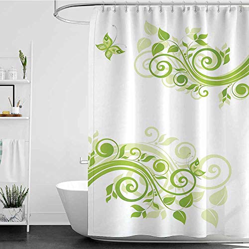 Tim1beve Long Shower Curtain Green Floral Botanical Artistic