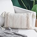 blue page Lumbar Small Decorative Throw Pillow Covers for Couch Bedroom Sofa Embroidery Pillow Cases Cream Zipper Rectangle Pillows Cover with Fringe Tassels (12"X20")